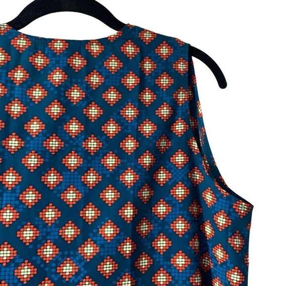 LuLaRoe Joy blue & orange print long sleeveless duster open vest M - Picture 7 of 10